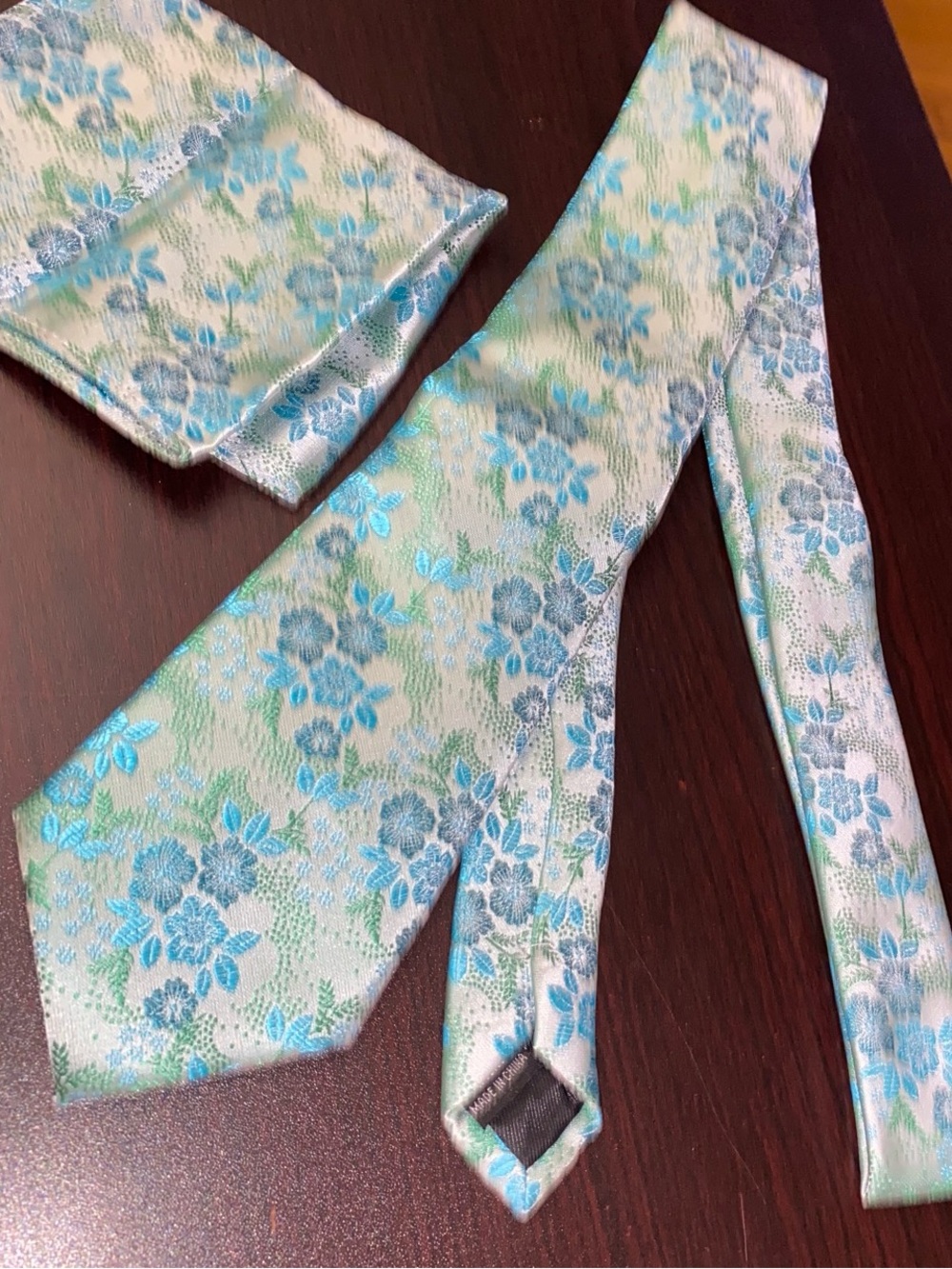 Light Blue Floral Tie and Pocket Square Set - Men Accessories
